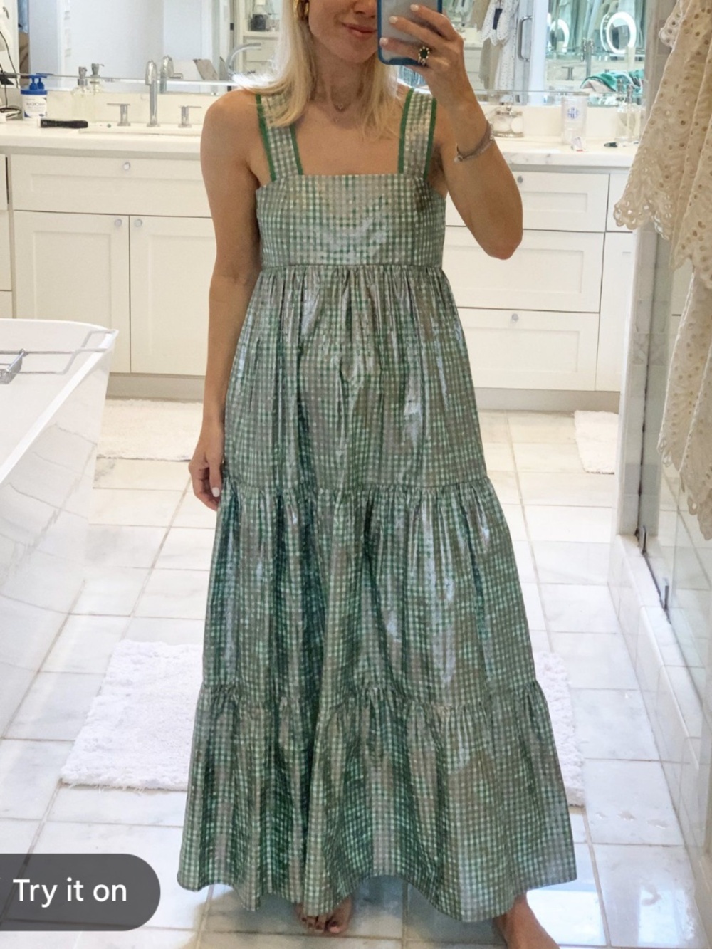 Hunter Bell shimmer gingham poppy midi dress
